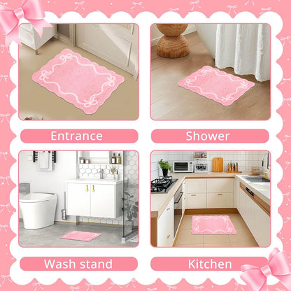 Pink Bow Bath Mat Cute Bow Bathroom Rug Super Soft Absorbent Bathroom Rugs Non Slip Bath Mat Machine Washable Rug for Bathrooms 16x24 inches (Pink, 40x60cm)