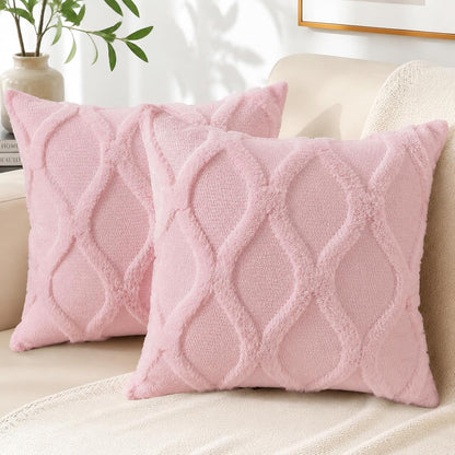 Fall Faux Fur Blush Pink Throw Pillow Covers 18x18 Set of 2