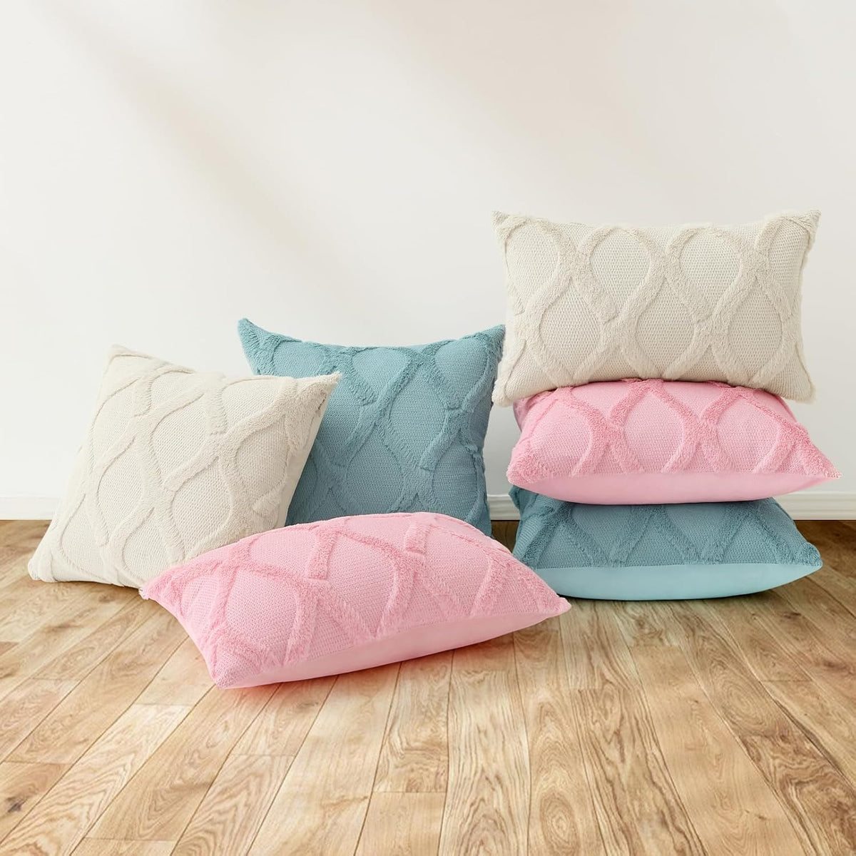 Fall Faux Fur Blush Pink Throw Pillow Covers 18x18 Set of 2
