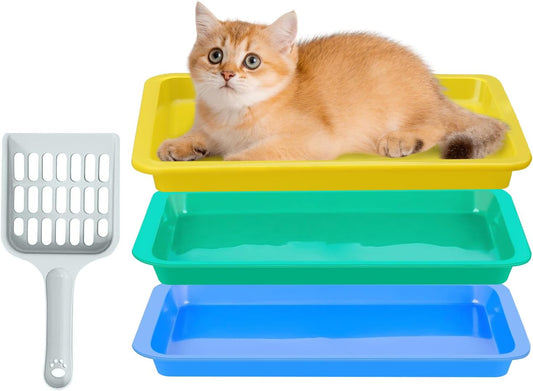 3 Pcs Kitten Litter Box,9.6"*7.2''*0.9'' Plastic Portable Small Litter Pan Low Entry Waterproof Bunny Cat Litter Box,Multi Color Nonstick Litter Tray Travel Toilet for Small Pet Guinea Pig Rabbit