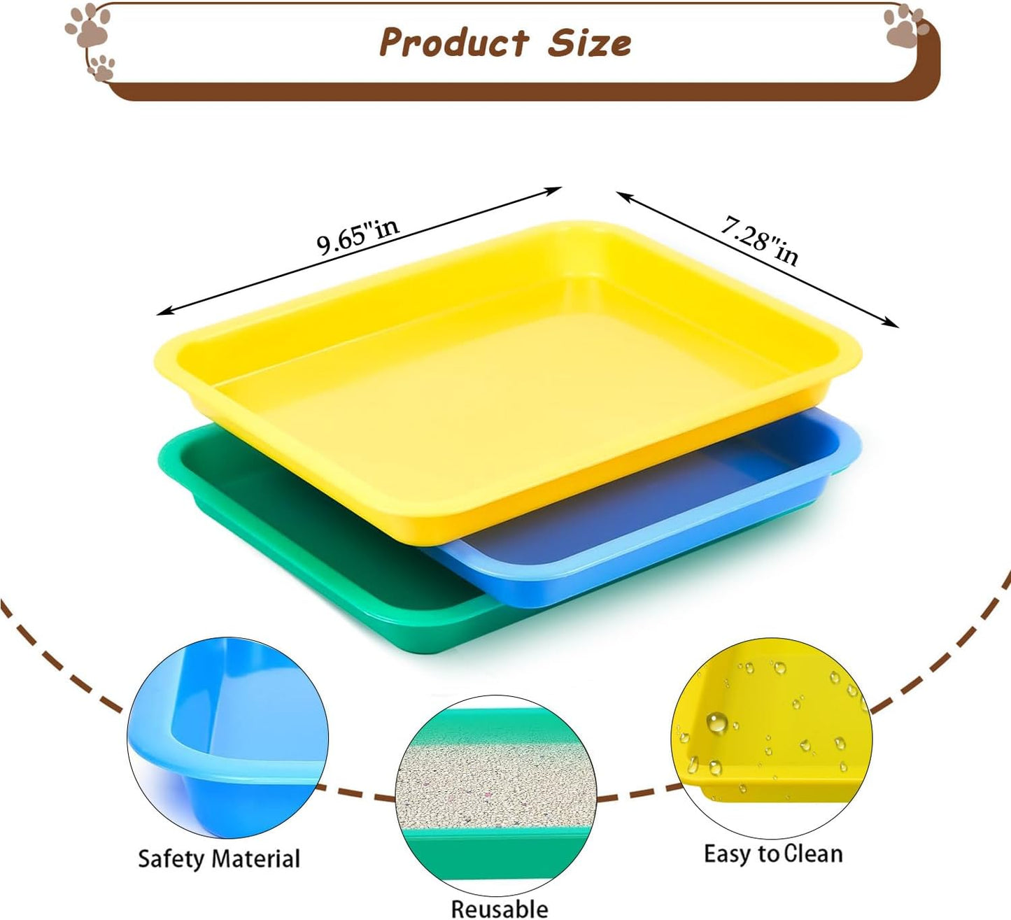 3 Pcs Kitten Litter Box,9.6"*7.2''*0.9'' Plastic Portable Small Litter Pan Low Entry Waterproof Bunny Cat Litter Box,Multi Color Nonstick Litter Tray Travel Toilet for Small Pet Guinea Pig Rabbit