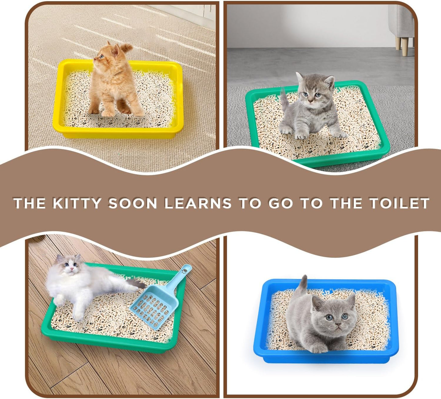 3 Pcs Kitten Litter Box,9.6"*7.2''*0.9'' Plastic Portable Small Litter Pan Low Entry Waterproof Bunny Cat Litter Box,Multi Color Nonstick Litter Tray Travel Toilet for Small Pet Guinea Pig Rabbit