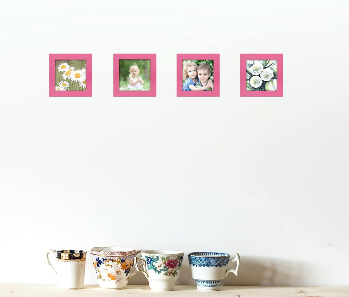 Picture Frames 4x4 Pink Solid Wood 2 Pack for Wall and Tabletop