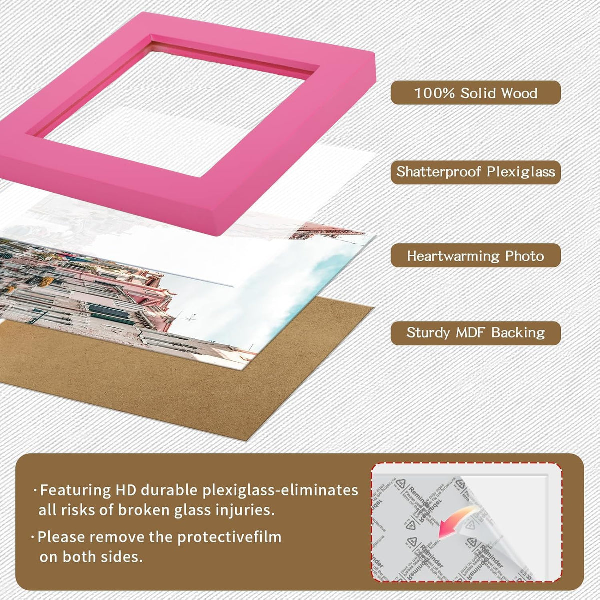 Picture Frames 4x4 Pink Solid Wood 2 Pack for Wall and Tabletop