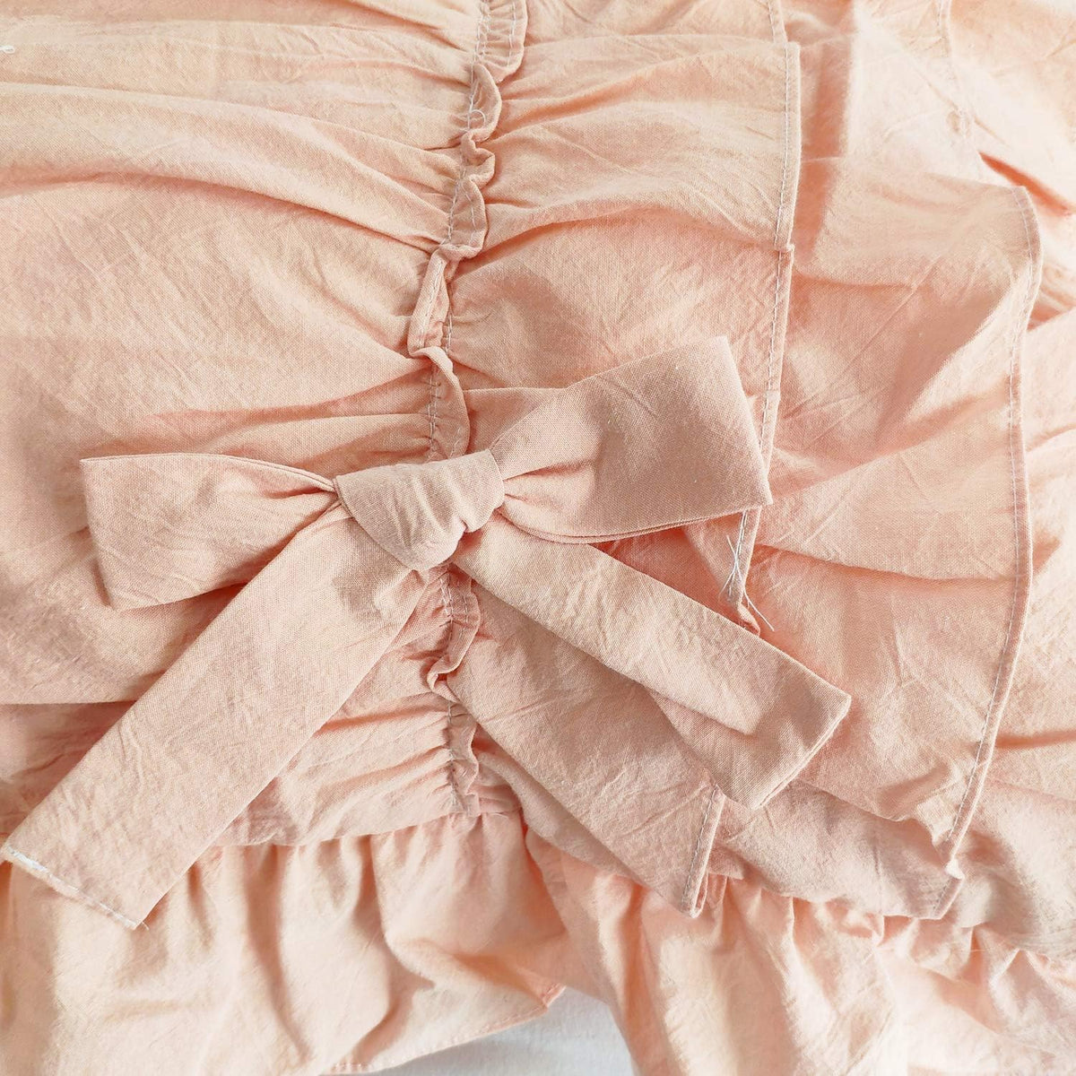 Modern 2Pcs 20x36 Pillowcase Ruched Bow Ruffles Pillow Shams Decorative Shabby Chic Pillow Covers Bowknot Peach Pink 100% Washed Cotton King/Cal King (NO Comforter NO Filling)