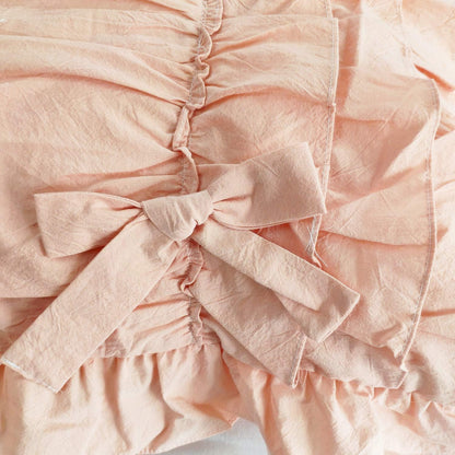 Modern 2Pcs 20x36 Pillowcase Ruched Bow Ruffles Pillow Shams Decorative Shabby Chic Pillow Covers Bowknot Peach Pink 100% Washed Cotton King/Cal King (NO Comforter NO Filling)