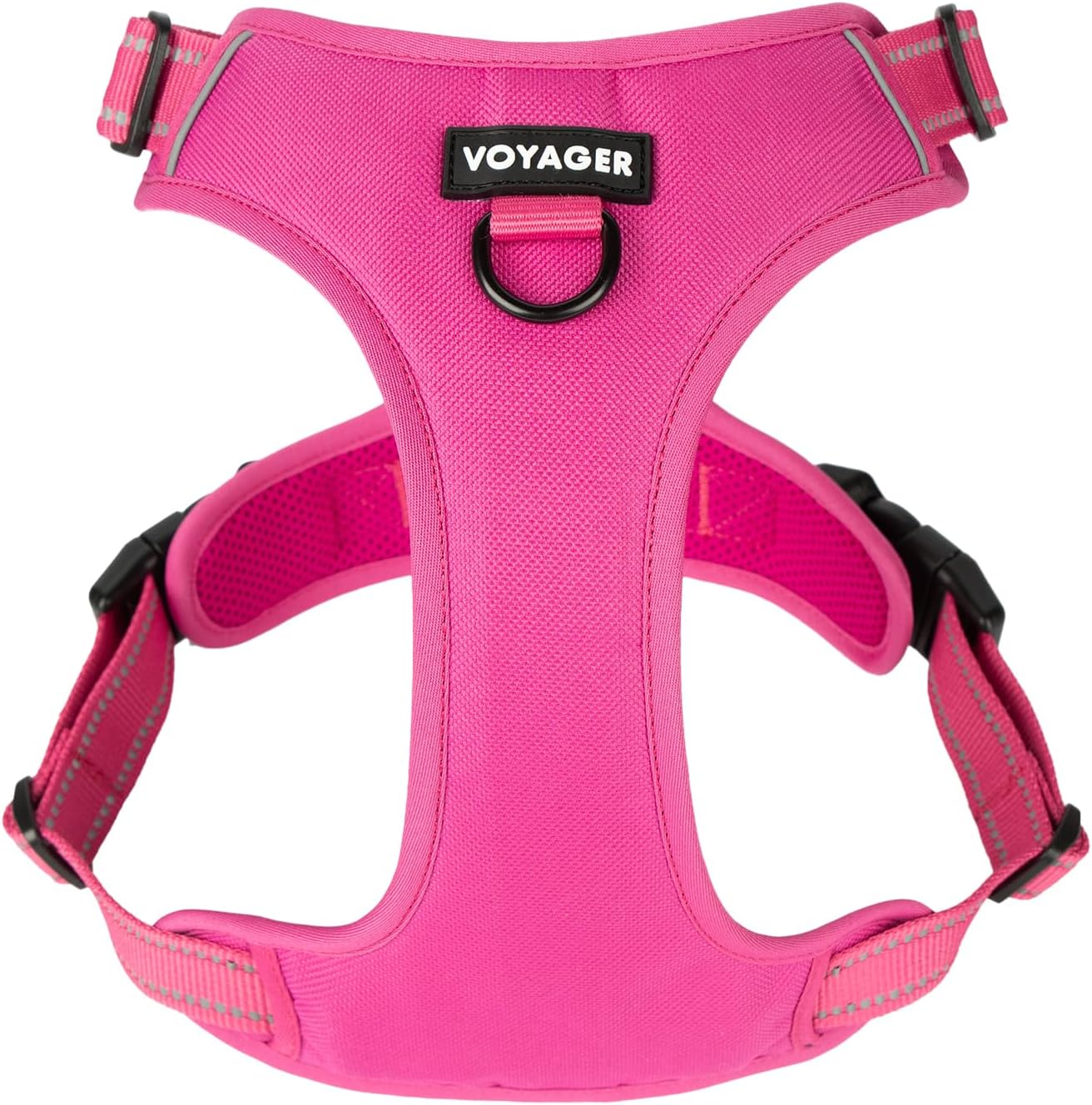 Voyager Dog Harness Dual Leash Attachment No-Pull Control Adjustable Soft but Strong Pet Harness for Medium and Large Dogs with 3M Reflective Technology, Fuchsia Nylon, M (Chest: 20-25")