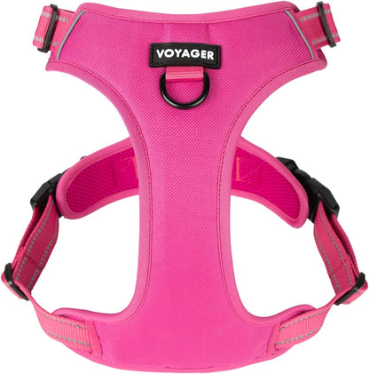 Voyager Dog Harness Dual Leash Attachment No-Pull Control Adjustable Soft but Strong Pet Harness for Medium and Large Dogs with 3M Reflective Technology, Fuchsia Nylon, M (Chest: 20-25")