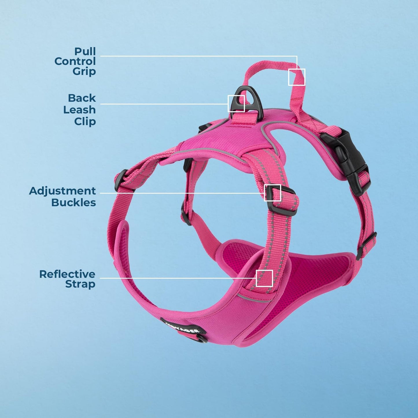 Voyager Dog Harness Dual Leash Attachment No-Pull Control Adjustable Soft but Strong Pet Harness for Medium and Large Dogs with 3M Reflective Technology, Fuchsia Nylon, M (Chest: 20-25")