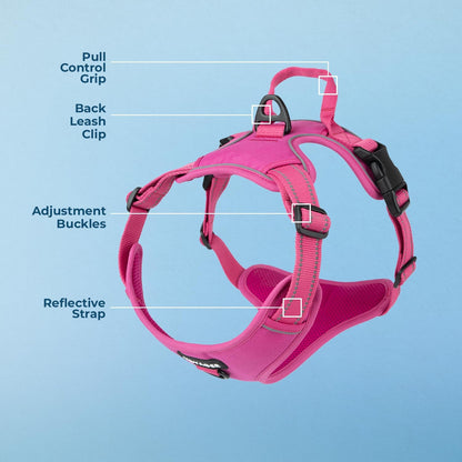 Voyager Dog Harness Dual Leash Attachment No-Pull Control Adjustable Soft but Strong Pet Harness for Medium and Large Dogs with 3M Reflective Technology, Fuchsia Nylon, M (Chest: 20-25")