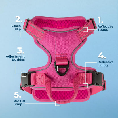 Voyager Dog Harness Dual Leash Attachment No-Pull Control Adjustable Soft but Strong Pet Harness for Medium and Large Dogs with 3M Reflective Technology, Fuchsia Nylon, M (Chest: 20-25")
