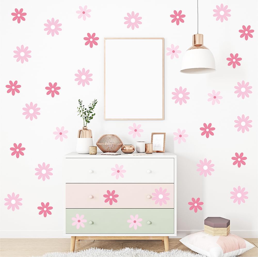 220 PCS Aesthetic Peel & Stick Pastel Pink Daisy Wall Decals Set