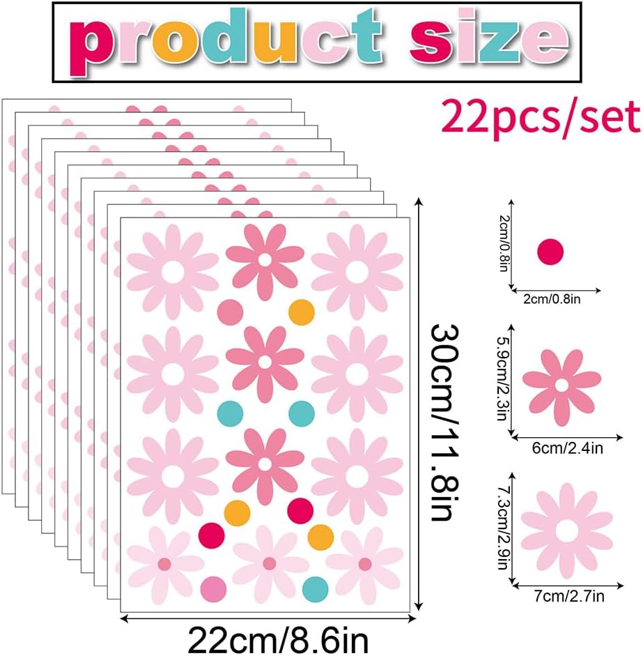 220 PCS Aesthetic Peel & Stick Pastel Pink Daisy Wall Decals Set