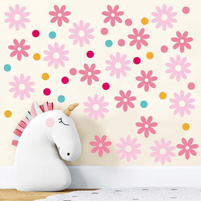 220 PCS Aesthetic Peel & Stick Pastel Pink Daisy Wall Decals Set