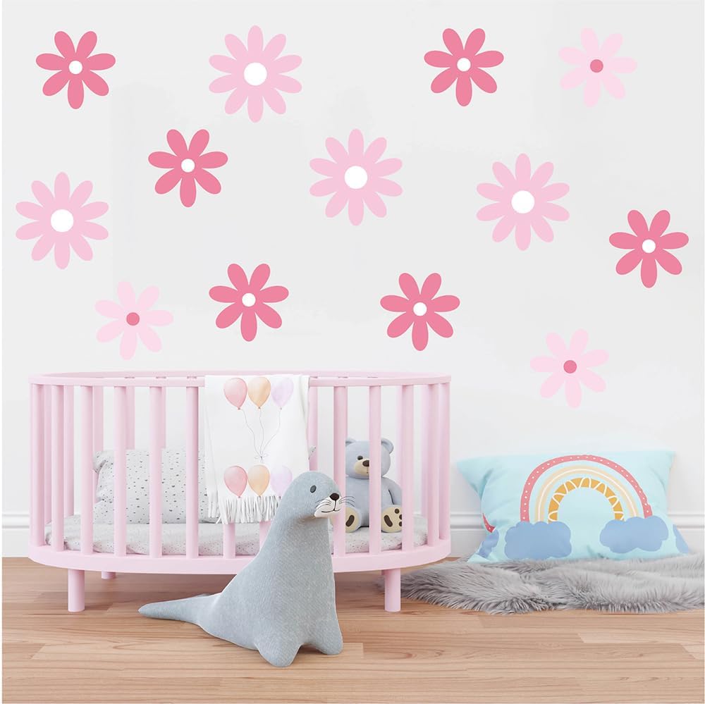 220 PCS Aesthetic Peel & Stick Pastel Pink Daisy Wall Decals Set