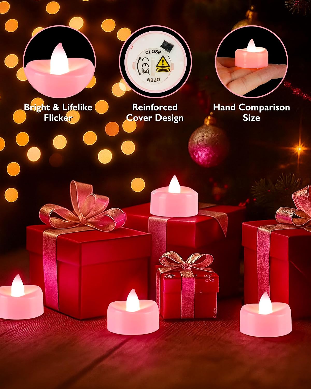 Flameless Candles, 50Pack Pink Tea Lights Battery Operated