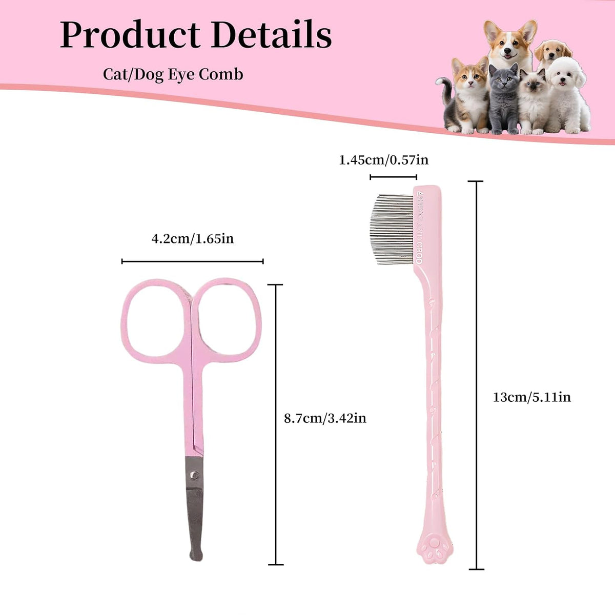2 Pack Stainless Steel Dog Eye Comb, Puppy Flea Brush (Pink)