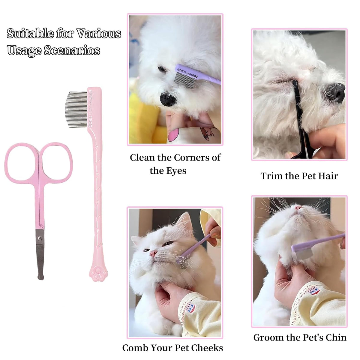 2 Pack Stainless Steel Dog Eye Comb, Puppy Flea Brush (Pink)