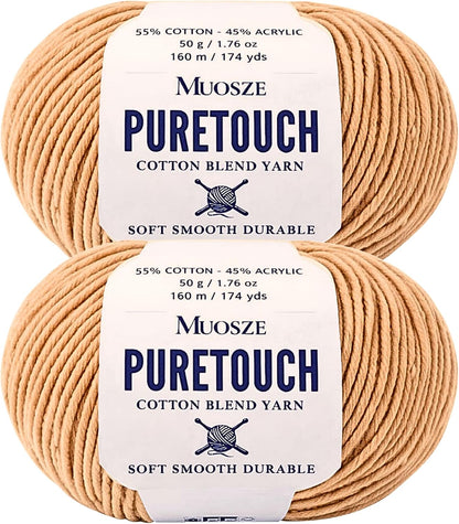 PureTouch Cotton Blend Yarn, Soft & Durable Crochet Yarn for Knitting & Amigurumi, 174 Yards, 50g, 55% Cotton 45% Acrylic (Peach Beige, 2 SKEINS)