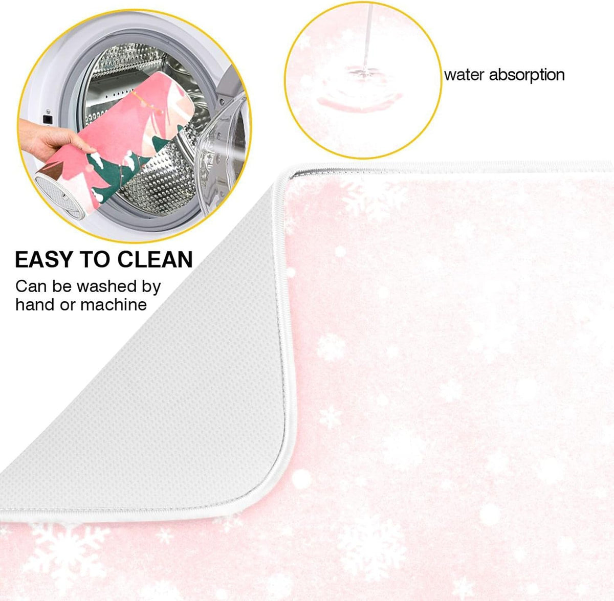 Christmas Tree Pink Dish Drying Mat for Kitchen Countertop 18x24 Winter Snowflake White Xmas Large Drying Mat Reusable Quick Dry Dish Sink Mats Easy Clean Decorative Essentials