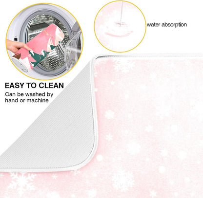 Christmas Tree Pink Dish Drying Mat for Kitchen Countertop 18x24 Winter Snowflake White Xmas Large Drying Mat Reusable Quick Dry Dish Sink Mats Easy Clean Decorative Essentials