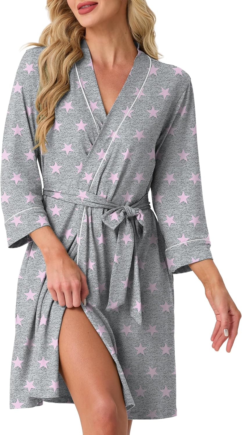 Womens Robe Knee Length Soft Knit Bathrobe S-2XL