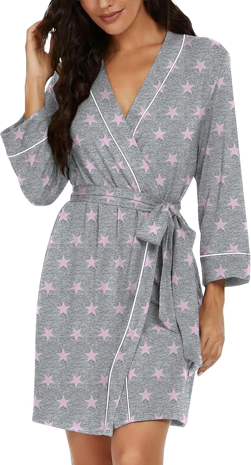 Womens Robe Knee Length Soft Knit Bathrobe S-2XL