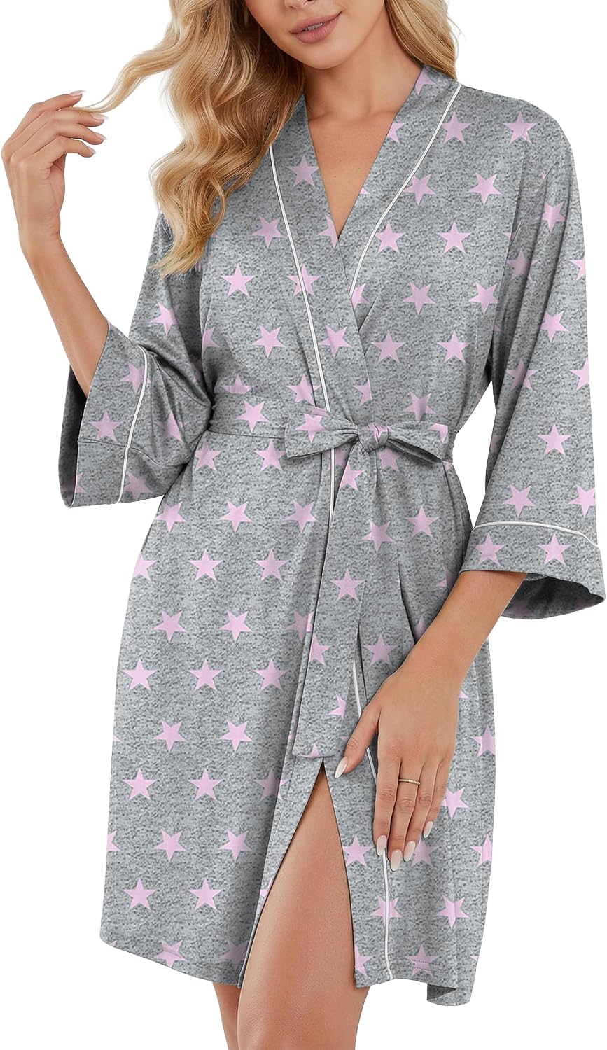 Womens Robe Knee Length Soft Knit Bathrobe S-2XL