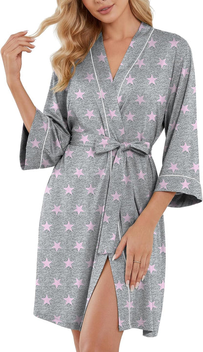 Womens Robe Knee Length Soft Knit Bathrobe S-2XL