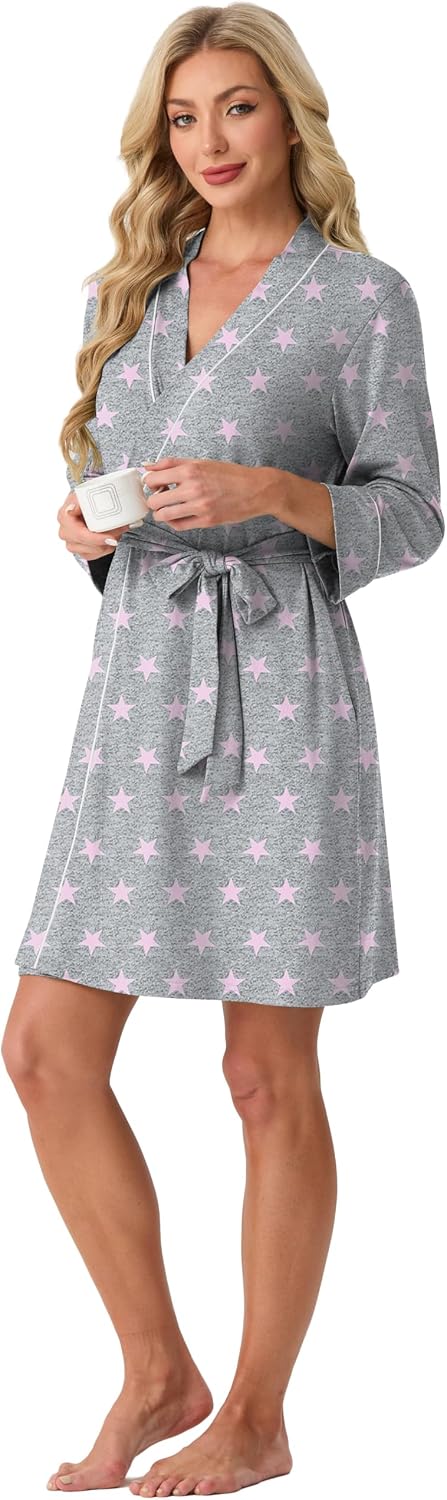 Womens Robe Knee Length Soft Knit Bathrobe S-2XL