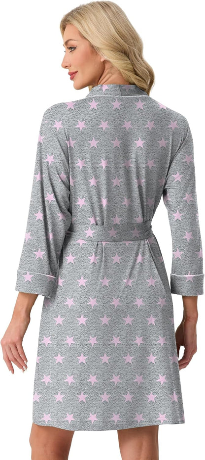 Womens Robe Knee Length Soft Knit Bathrobe S-2XL