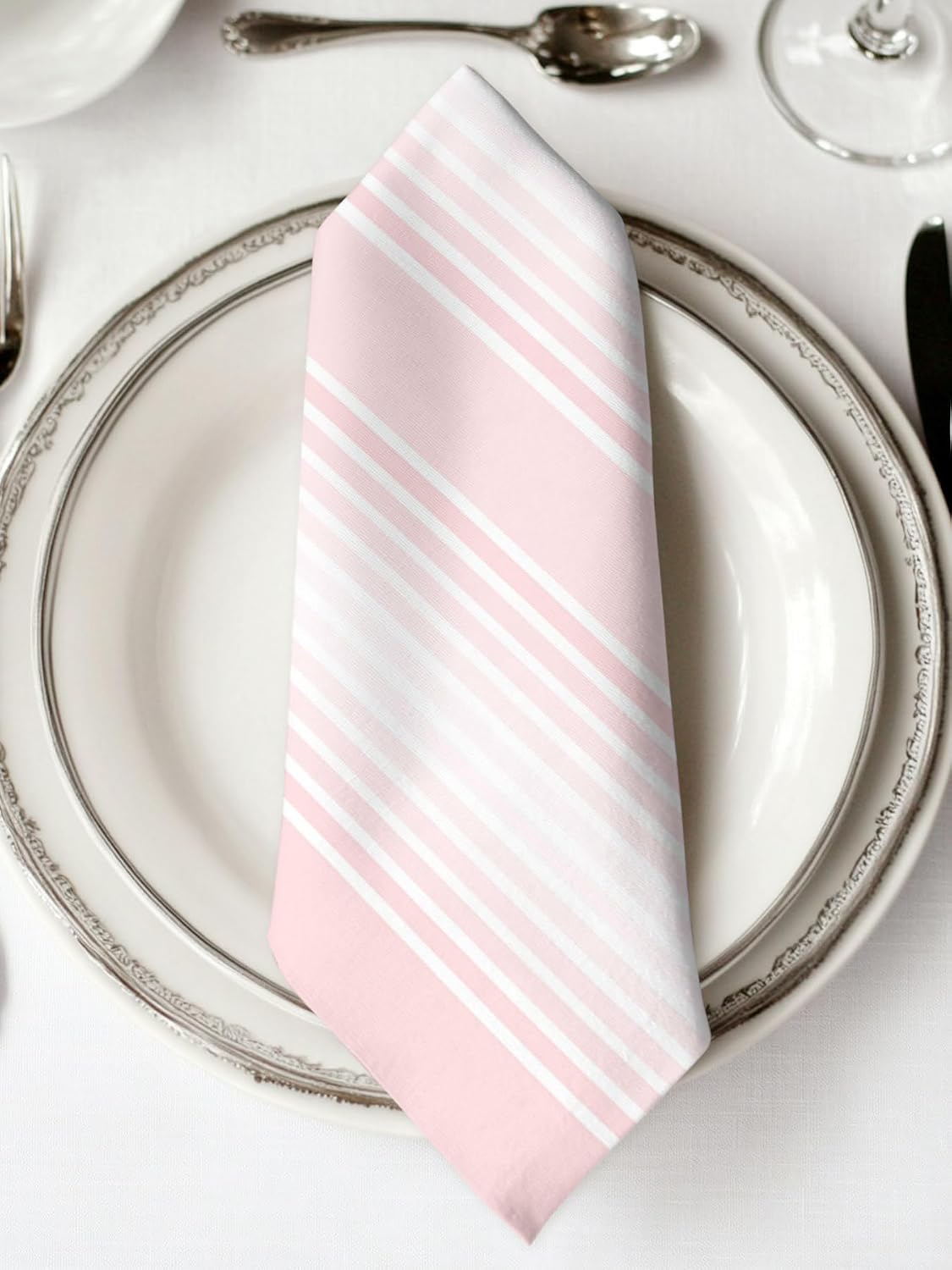 Pink Stripes Cloth Napkins, Minimalist Stripe Modern Gradient Industrial Washable Dinner Napkins, Square Napkins Cloth for Dinner Birthday Holiday Party Restaurant, 20"x20", 2PCS