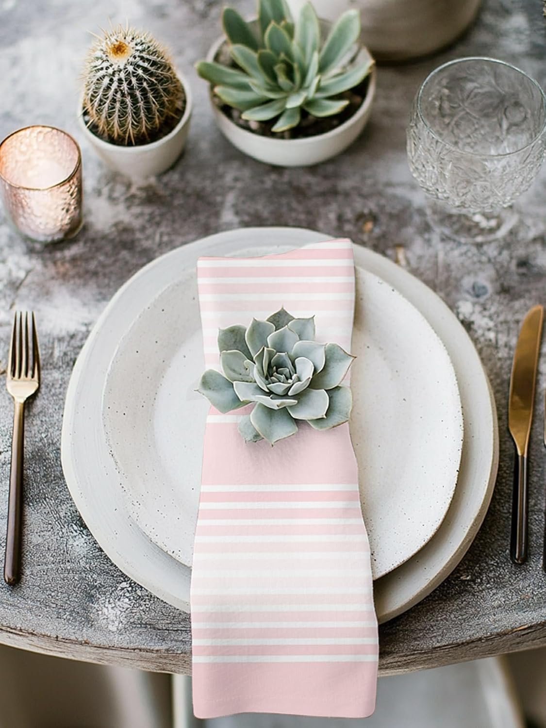 Pink Stripes Cloth Napkins, Minimalist Stripe Modern Gradient Industrial Washable Dinner Napkins, Square Napkins Cloth for Dinner Birthday Holiday Party Restaurant, 20"x20", 2PCS