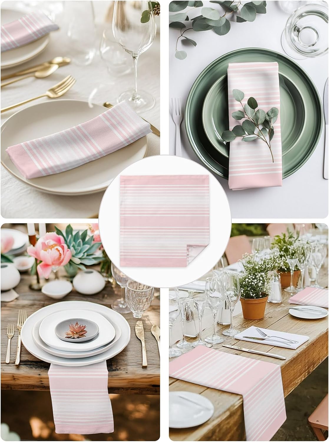 Pink Stripes Cloth Napkins, Minimalist Stripe Modern Gradient Industrial Washable Dinner Napkins, Square Napkins Cloth for Dinner Birthday Holiday Party Restaurant, 20"x20", 2PCS