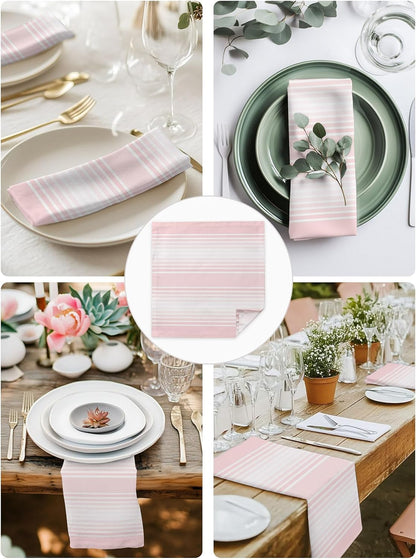 Pink Stripes Cloth Napkins, Minimalist Stripe Modern Gradient Industrial Washable Dinner Napkins, Square Napkins Cloth for Dinner Birthday Holiday Party Restaurant, 20"x20", 2PCS