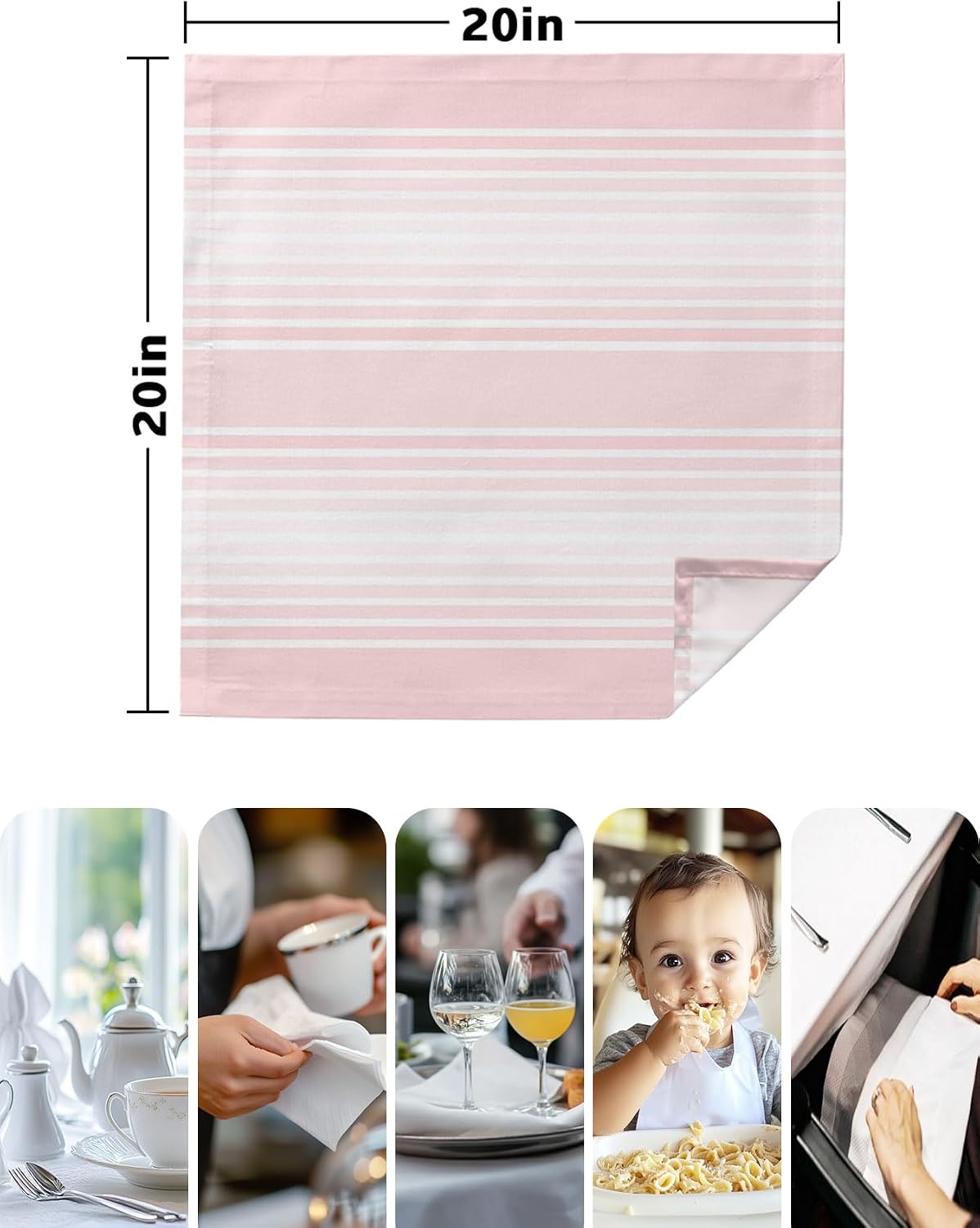 Pink Stripes Cloth Napkins, Minimalist Stripe Modern Gradient Industrial Washable Dinner Napkins, Square Napkins Cloth for Dinner Birthday Holiday Party Restaurant, 20"x20", 2PCS