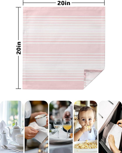 Pink Stripes Cloth Napkins, Minimalist Stripe Modern Gradient Industrial Washable Dinner Napkins, Square Napkins Cloth for Dinner Birthday Holiday Party Restaurant, 20"x20", 2PCS