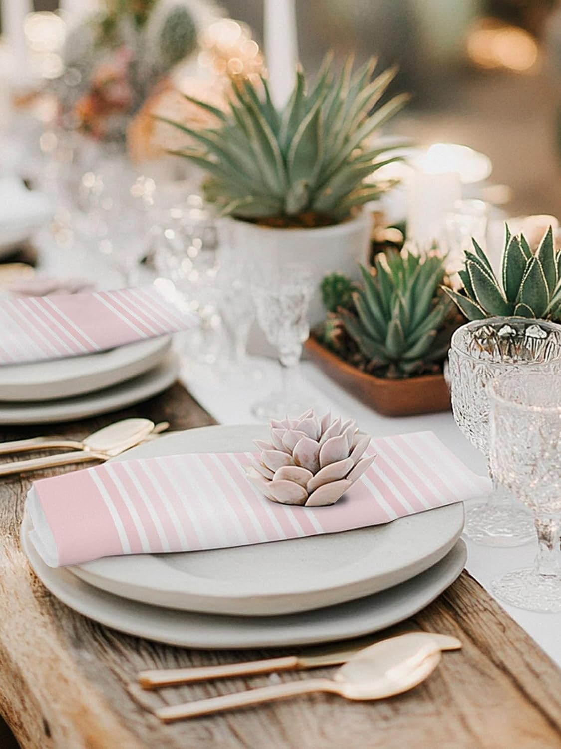 Pink Stripes Cloth Napkins, Minimalist Stripe Modern Gradient Industrial Washable Dinner Napkins, Square Napkins Cloth for Dinner Birthday Holiday Party Restaurant, 20"x20", 2PCS