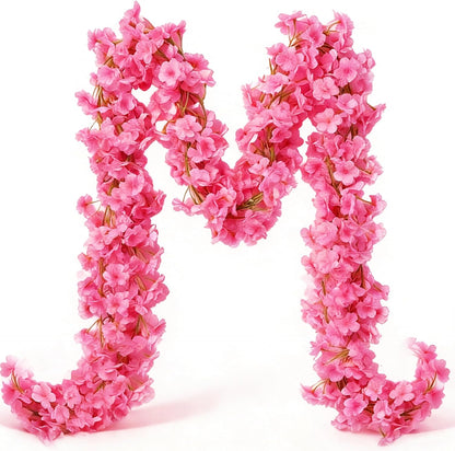 10PCS 59FT Artificial Silk Cherry Blossom Garland, Hanging Sakura Flower Vines for Wedding Party Home Arch Office Sakura Decor (Deep Pink)