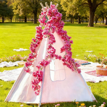 10PCS 59FT Artificial Silk Cherry Blossom Garland, Hanging Sakura Flower Vines for Wedding Party Home Arch Office Sakura Decor (Deep Pink)