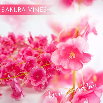10PCS 59FT Artificial Silk Cherry Blossom Garland, Hanging Sakura Flower Vines for Wedding Party Home Arch Office Sakura Decor (Deep Pink)