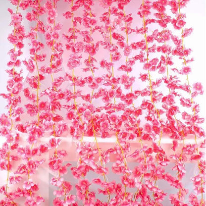 10PCS 59FT Artificial Silk Cherry Blossom Garland, Hanging Sakura Flower Vines for Wedding Party Home Arch Office Sakura Decor (Deep Pink)