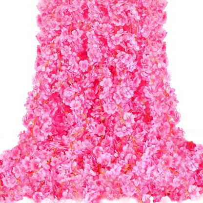 10PCS 59FT Artificial Silk Cherry Blossom Garland, Hanging Sakura Flower Vines for Wedding Party Home Arch Office Sakura Decor (Deep Pink)