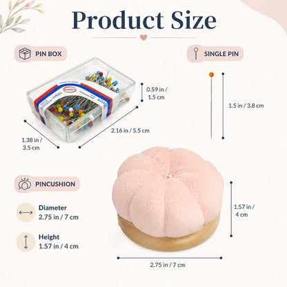 Pin Cushion for Sewing, Wooden Base Sewing Pincushion with 100 Plastic Head Pins, Cute Pins Holder for Sewing Quilting (Light Pink)