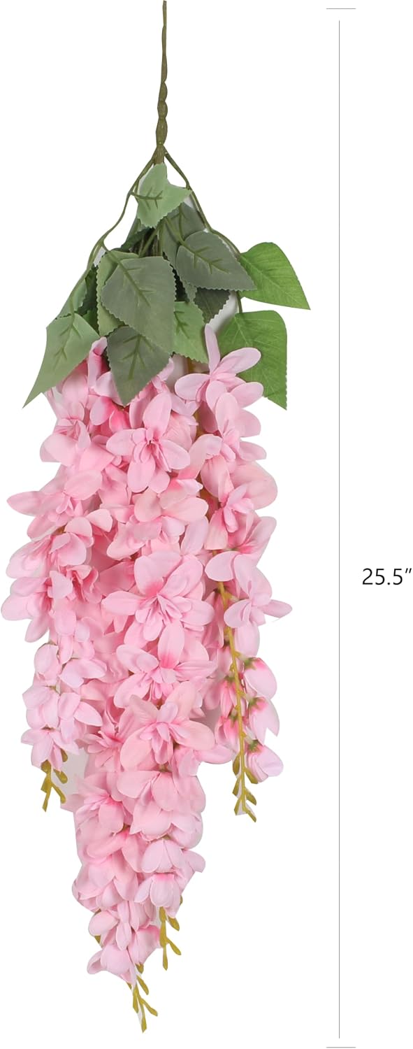 Silk Wisteria Flower Artificial 2.13 Feet Hanging Wisteria Vine Fake Flower Bush String Home Party Wedding Decoration,Pack of 4 (Pink)
