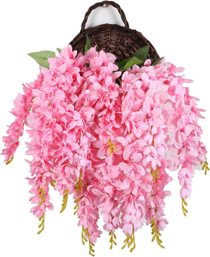 Silk Wisteria Flower Artificial 2.13 Feet Hanging Wisteria Vine Fake Flower Bush String Home Party Wedding Decoration,Pack of 4 (Pink)