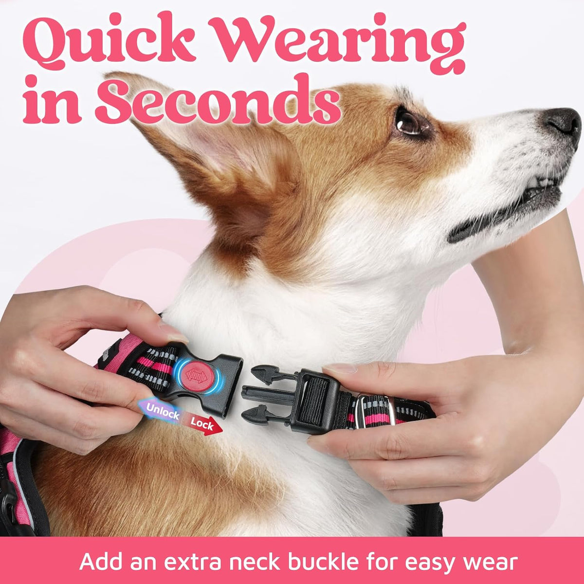 Dog Harness for Large, No Pull 3 Buckles Easy On & Off