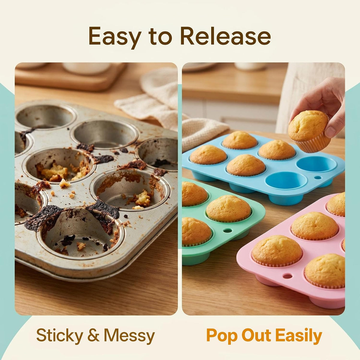 2 Pack Silicone Muffin Pan for Baking, Regular Size Nonstick Cupcake Pan, 6-Cup Silicone Muffin Tin BPA Free Dishwasher Safe, Great for Muffin Cupcake Brownie Egg Tart