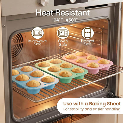 2 Pack Silicone Muffin Pan for Baking, Regular Size Nonstick Cupcake Pan, 6-Cup Silicone Muffin Tin BPA Free Dishwasher Safe, Great for Muffin Cupcake Brownie Egg Tart