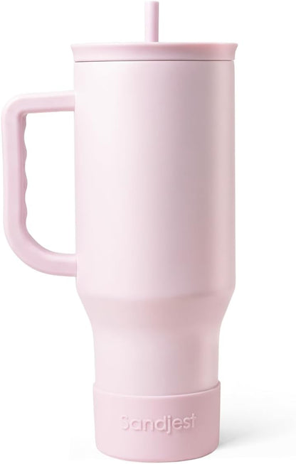 Light Pink 40oz Tumbler with Handle and Straw, Insulated Stainless Steel Travel Coffee Mug for Women Girls, Gift Idea for Birthday Christmas Mothers Day